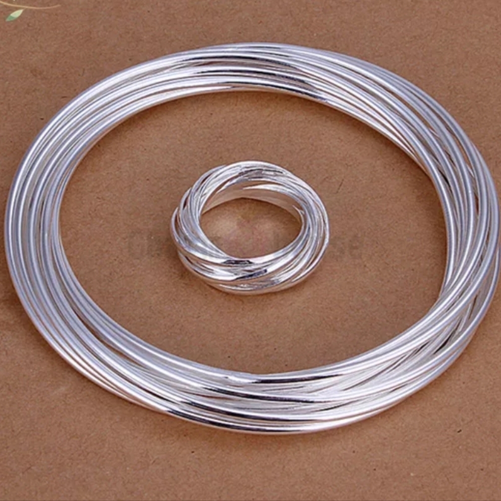 Sterling Silver Bangle Bracelet Matching Ring Set